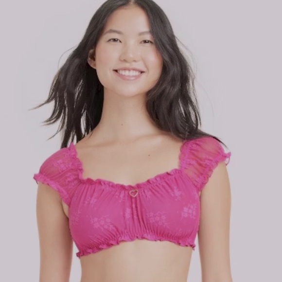 Colsie Women’s Pink Lace off Bralette - Picture 1 of 4